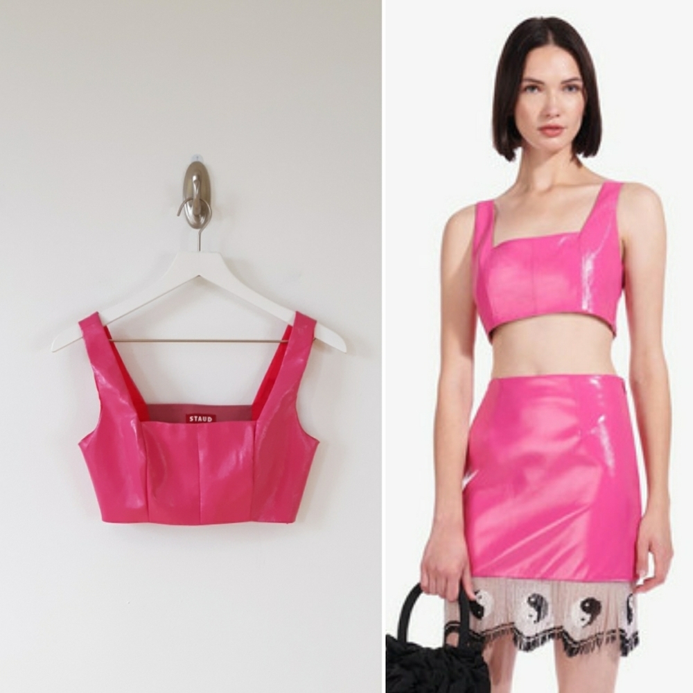 STAUD | Amelia Patent Leather Crop Top - Peony Pink